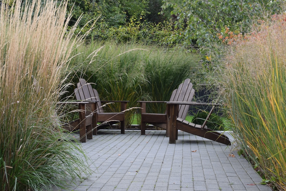 Tim Jennings garden designer Cambridge autumn blog garden seating with-ornamental grasses
